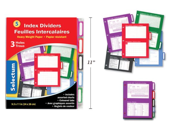 Selectum Index Dividers with Assorted Charts ~ 5 per pack