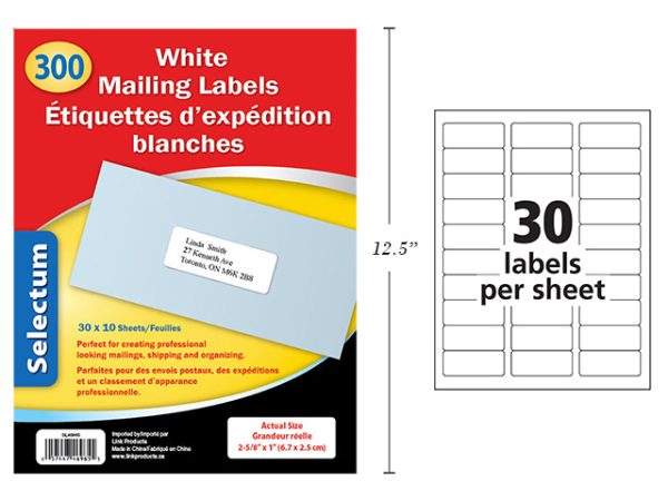 Selectum White Mailing Labels ~ 300 labels