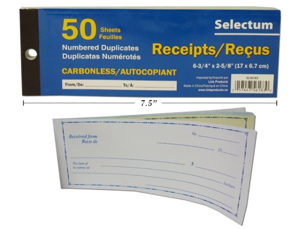 Selectum Duplicate Carbonless Receipt Book ~ 50 pages