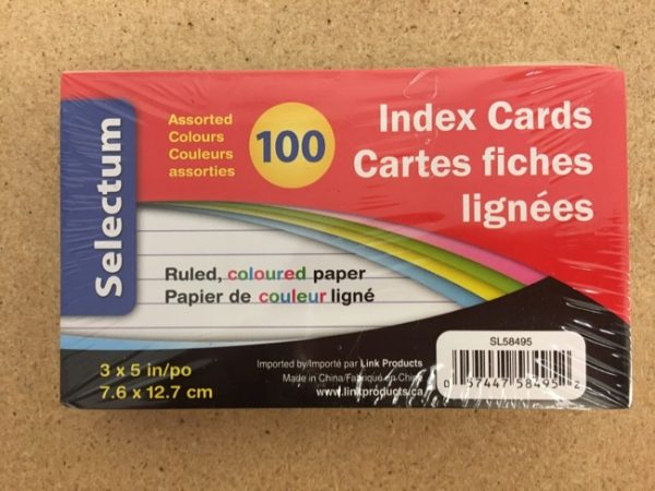 Selectum Index Cards 3″ x 5″ – Ruled – Colored ~ 100 per pack