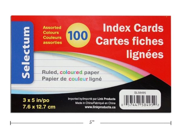 Selectum Index Cards 3″ x 5″ – Ruled – Colored ~ 100 per pack