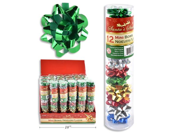 Christmas Mini Bows in Acetate Tube – 1.5″ ~ 12 pieces