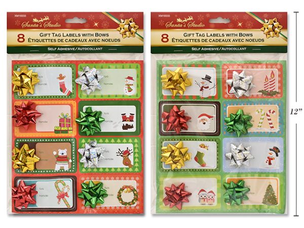 Christmas Self Adhesive Gift Tag Labels w/Bows ~ 8 per pack