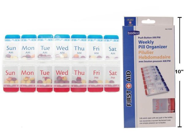 Weekly Pill Organizer with Push Button Easy Open ~ 7 Days AM / PM