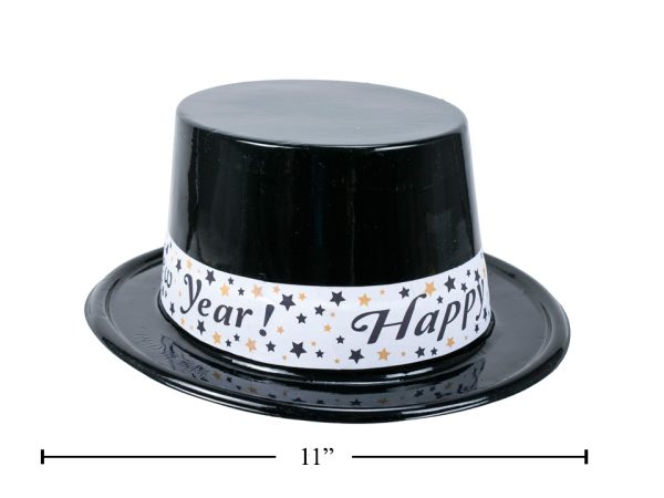 New Year’s Black Plastic Top Hat with Banner