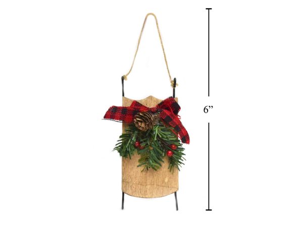 Christmas Buffalo Plaid Wooden Sled Tree Ornament ~ 5″