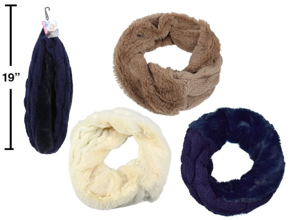 Ladies Faux Fur and Knitted Double Sided Infinity Scarf