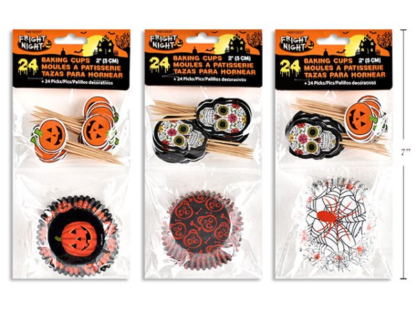 Halloween 2″ Baking Cups with Picks ~ 48 per pack