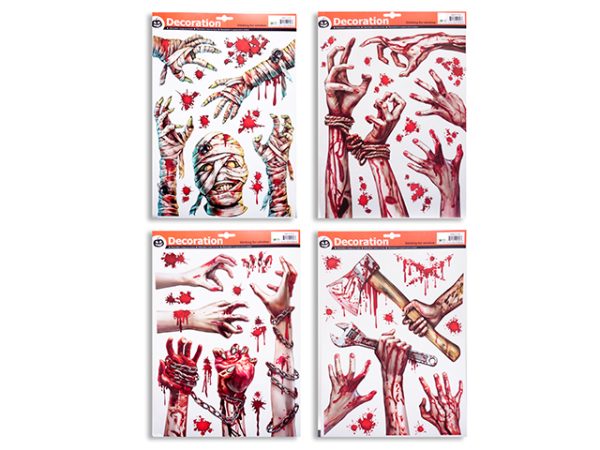 Halloween Bloody Zombie Window Clings ~ 4 assorted
