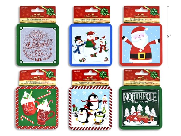 Christmas Printed Tin Gift Card Holder with Tray