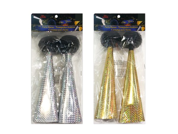 Happy New Year Holographic Party Horns – 11′ ~ 2 per pack