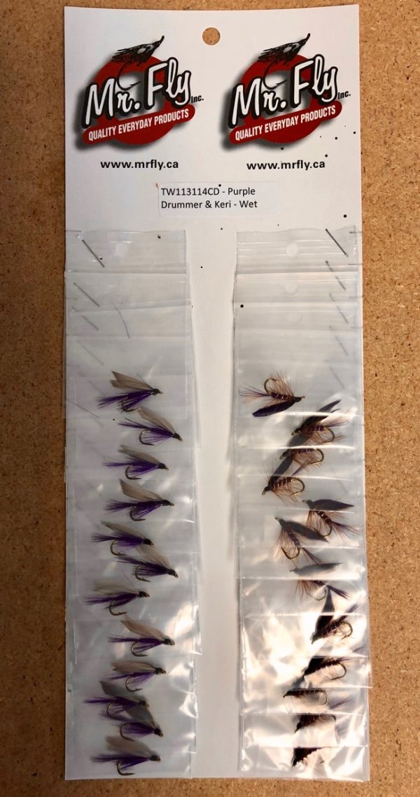 Purple Drummer & Purple Keri Trout Wet Flies ~ 24 per card