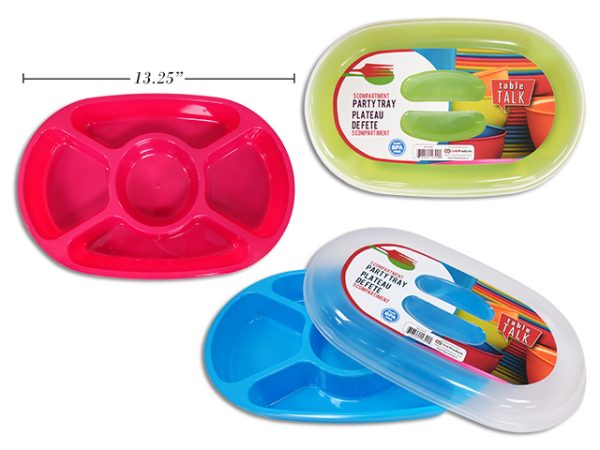 Plastic 5-Section Party Tray with Food Cover