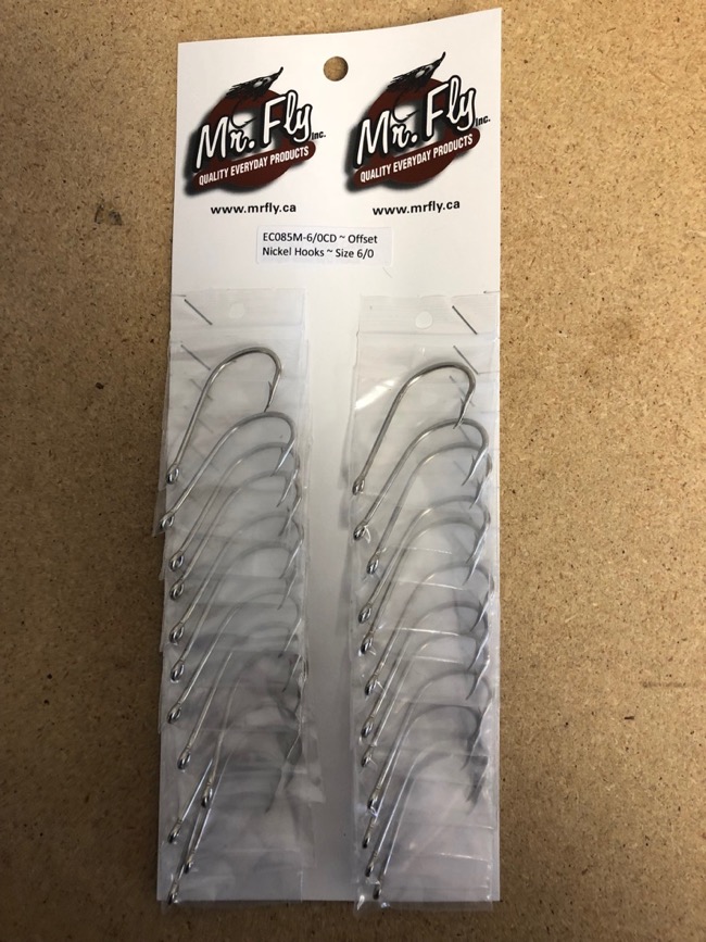 Eagle Claw Plain Shank Offset Nickel Hooks - Size 6/0 ~ 1 per pack / 24 per  card - Mr FLY