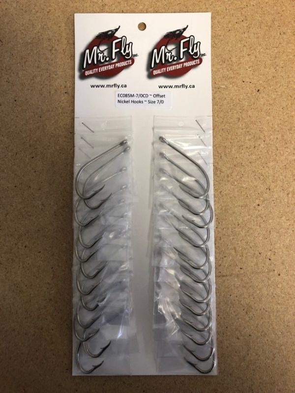 Eagle Claw Plain Shank Offset Nickel Hooks – Size 7/0 ~ 1 per pack / 24 per card