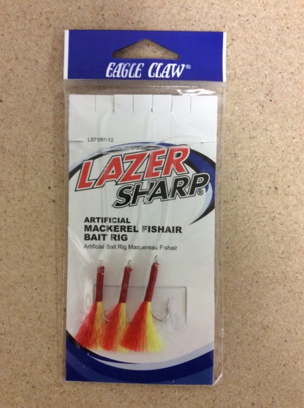 Eagle Claw Artificial Mackerel Fishhair Bait Rig, 3/string ~ Red/Yellow