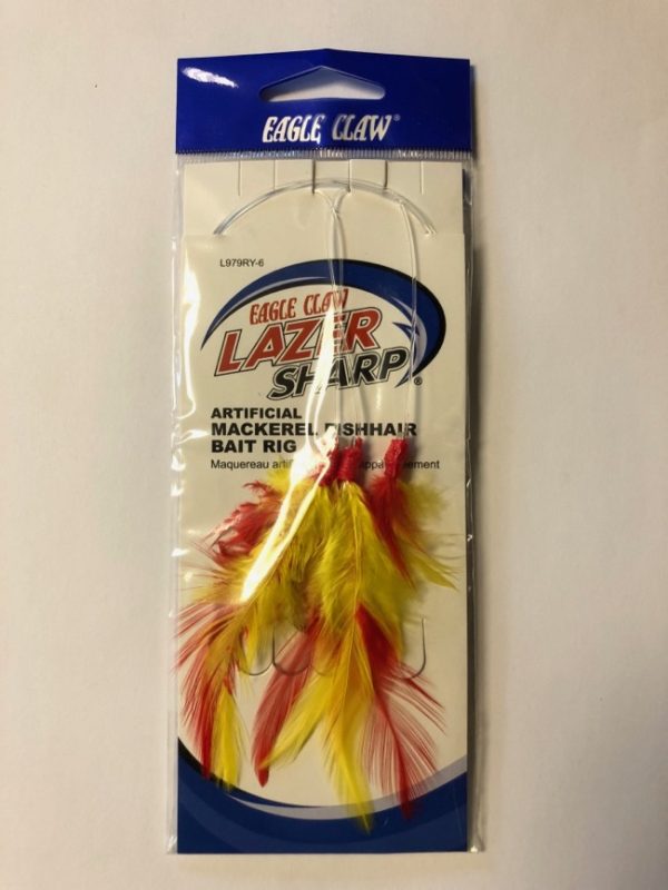 Eagle Claw Cod Feather Bait Rig, 3 per string ~ Red/Yellow