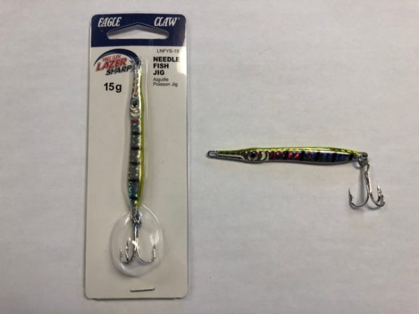 Eagle Claw Needle Fish Jig, 15 gram ~ Yellow Silver Prism