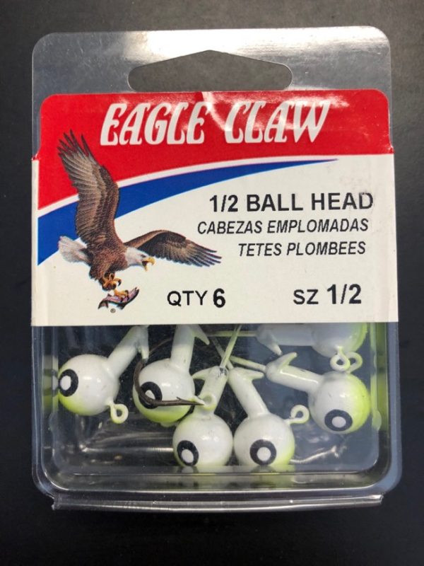 Eagle Claw 1/2oz Double Eye Jig Ball Head – 6/k ~ Chartruese / White