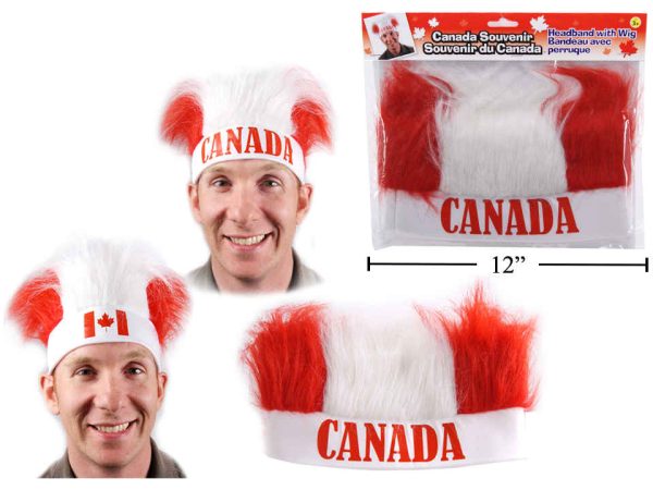 Canada Headband with Red & White Wig ~ 10.5″W