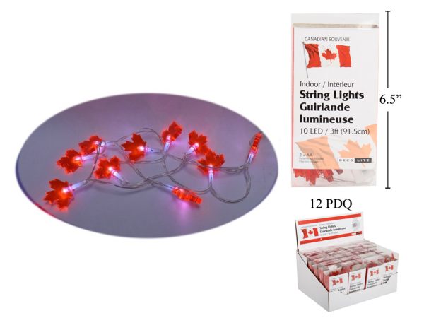 Canada 10 LED Maple Leaf String Lights ~ 3′ Long