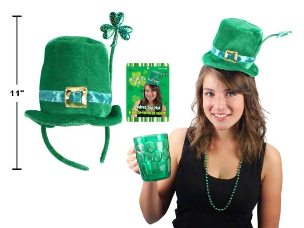 St. Patrick’s Day Velvet Top Hat Headband with Glitter Shamrock