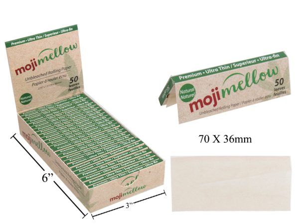 MojiMellow Natural Unbleached Rolling Paper – 50 per pack – 70 x 36mm ~ 25 packs per case