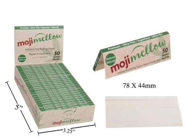 MojiMellow Natural Unbleached Rolling Paper – 50 per pack – 78 x 44mm ~ 25 packs per case