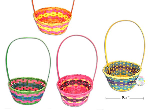 Easter Oval / Round 3-Color Bamboo Basket ~ 14.5″H