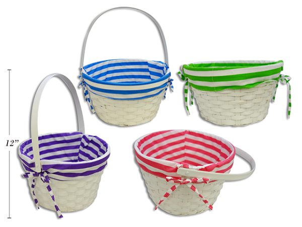 Easter White Bamboo Lined Basket with Movable Handle ~ 12″