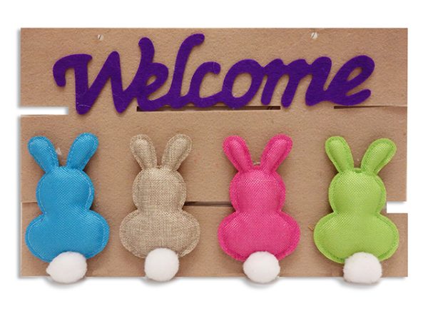 Easter Burlap Bunny Welcome Plaque ~ 15.75″ x10.25″