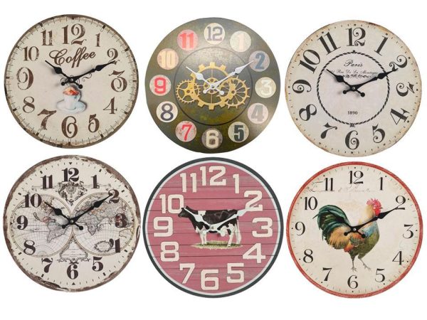 Vintage MDF Wall Clock – 13″ Round ~ 6 assorted