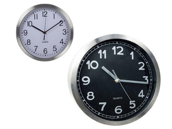 Brushed Metal Wall Clock – 10″ Round ~ 2 assorted