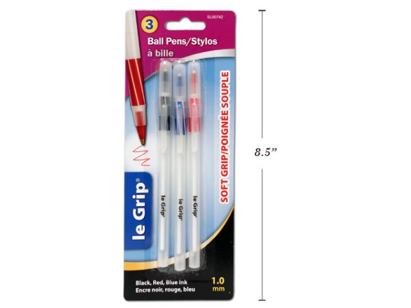Selectum Soft Grip Ball Pens – Blue, Black, Red Ink ~ 3 per pack
