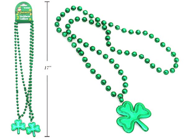 St. Patrick’s Shamrock Beaded Necklace – 32″L ~ 2 per pack