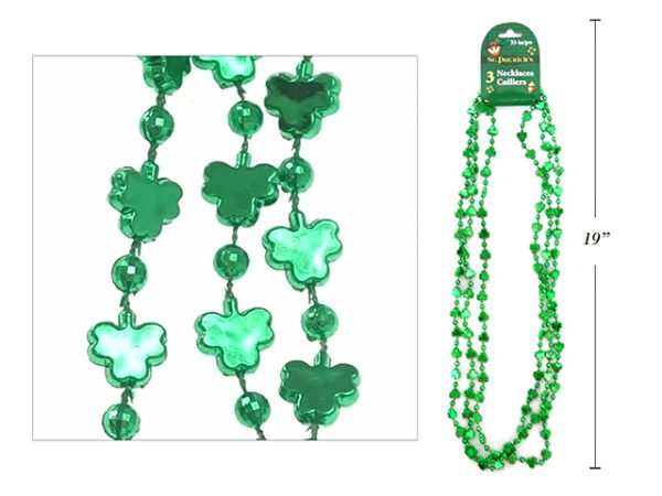 St. Patrick’s Day Beaded Mini Shamrock Necklace – 33″L ~ 3 per pack