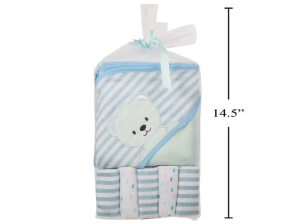Tootsie Baby Hooded Bath Towel with 5 Washclothes ~ Blue