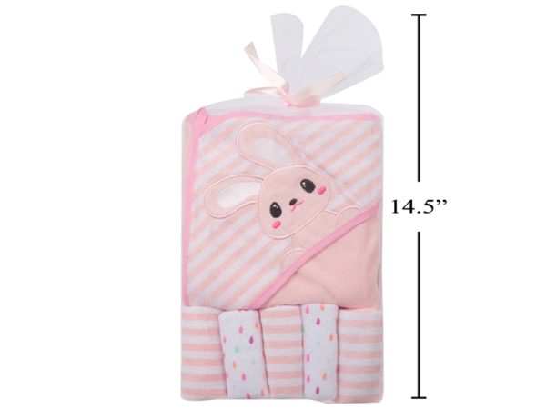 Tootsie Baby Hooded Bath Towel with 5 Washclothes ~ Pink