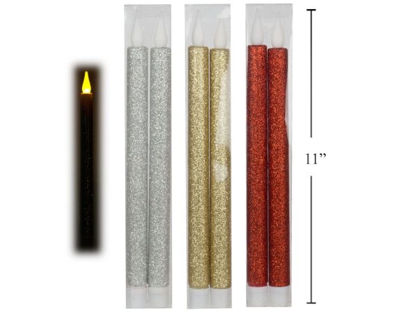 Christmas B/O LED Glitter Tapered Candles ~ 2 per pack