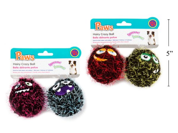 PAWS Hairy Crazy Balls with Squeaker ~ 2 per pack