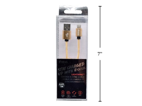 iFocus Lightening Charge & Sync Cable – 1M (3.3′) ~ Gold
