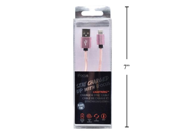 iFocus Lightening Charge & Sync Cable – 1M (3.3′) ~ Rose Gold