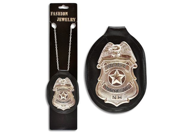 Halloween Police Badge Necklace with Leather Backer ~ 18″