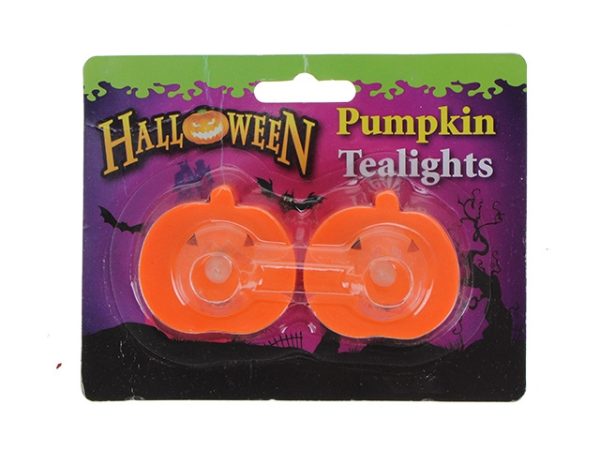 Halloween LED Pumpkin Shaped B/O T-Lite ~ 2 per pack