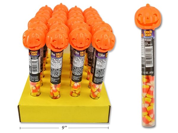Halloween Pumpkin Face Candy Tubes with Candy Corn ~ 128gr tube