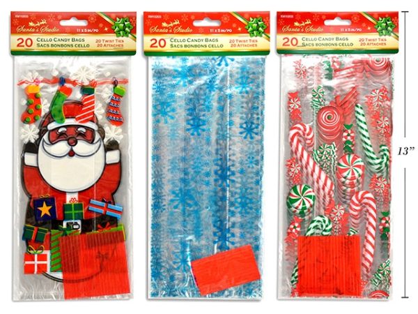 Christmas Cello Candy Bags ~ 11″x5″x3″ ~ 20 per pack