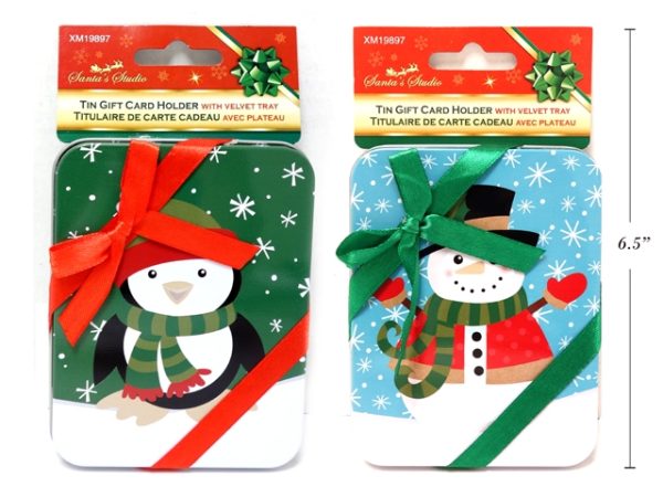 Christmas Tin Gift Card Holder with Ribbon