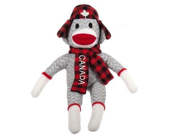 Canada 14″ Sock Monkey with Buffalo Plaid Scarf