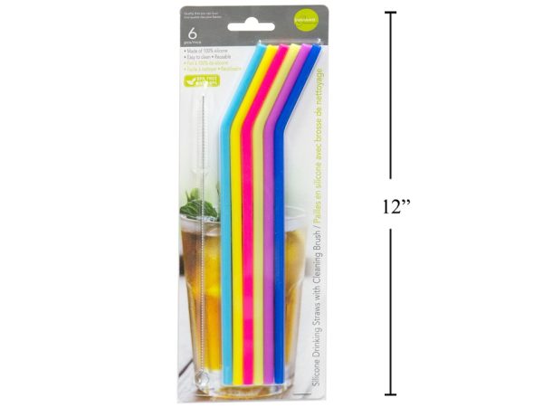 Luciano Silicone Straws & Cleaning Brush ~ 6 pieces