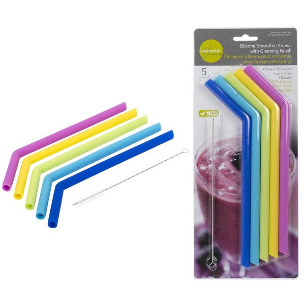 Luciano Silicone Smoothie Straws & Cleaning Brush ~ 5 pieces